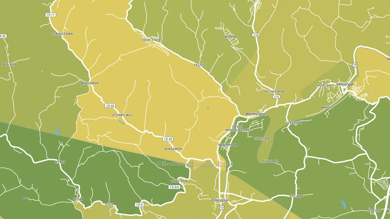 Worthington, WV block-group voter-turnout map