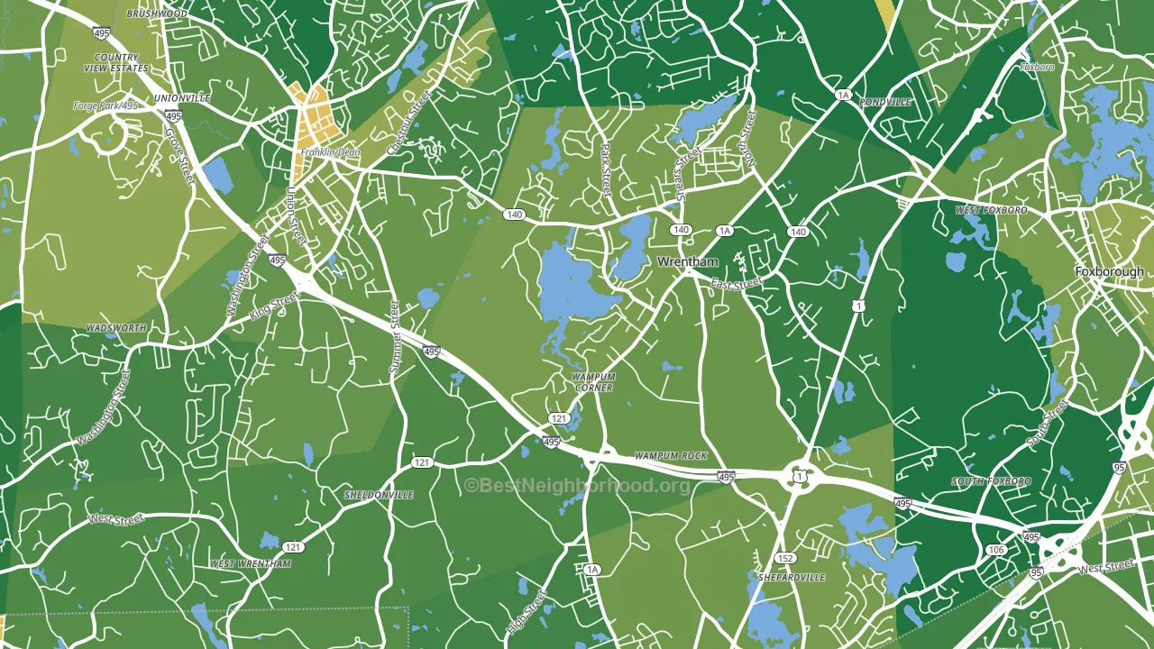 Wrentham, MA block-group voter-turnout map