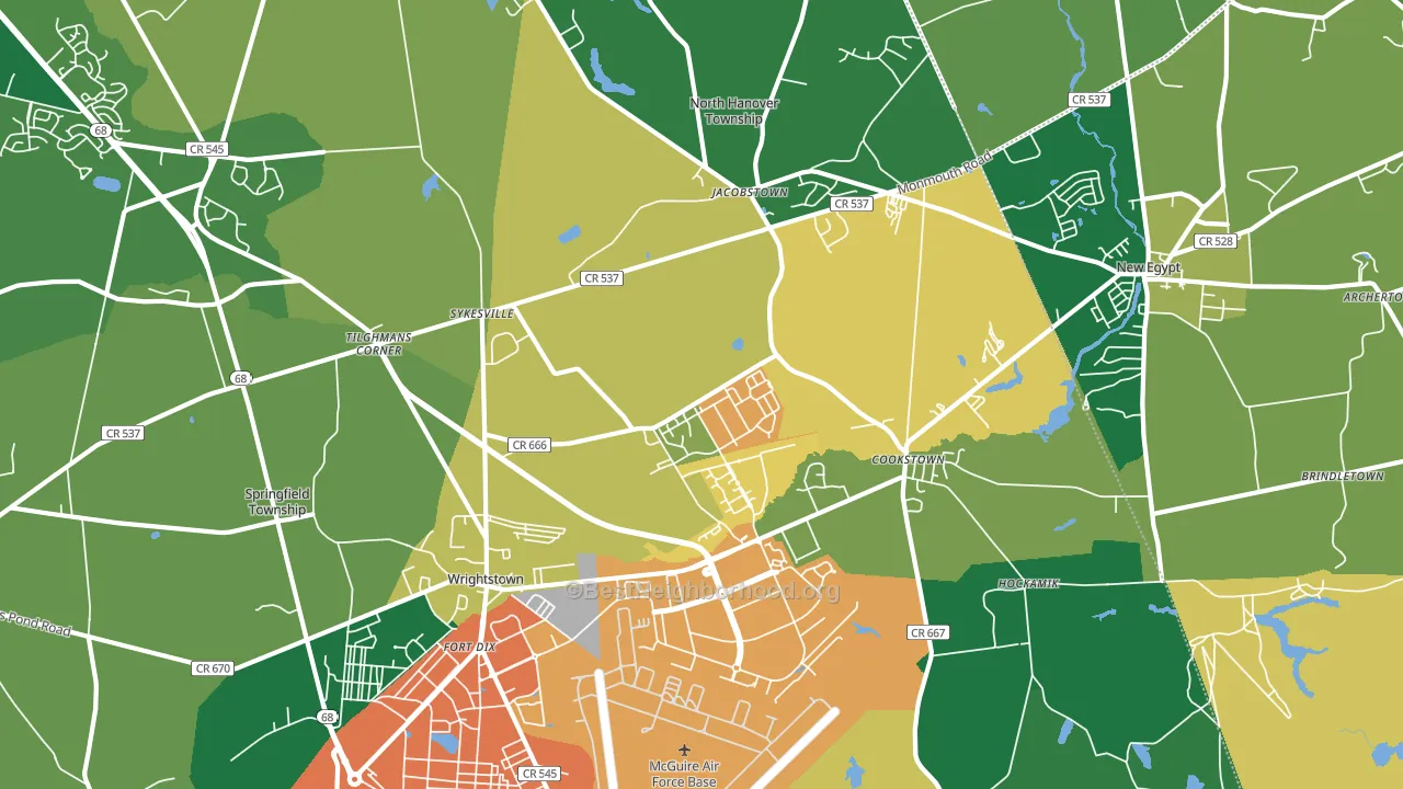 Wrightstown, NJ block-group voter-turnout map
