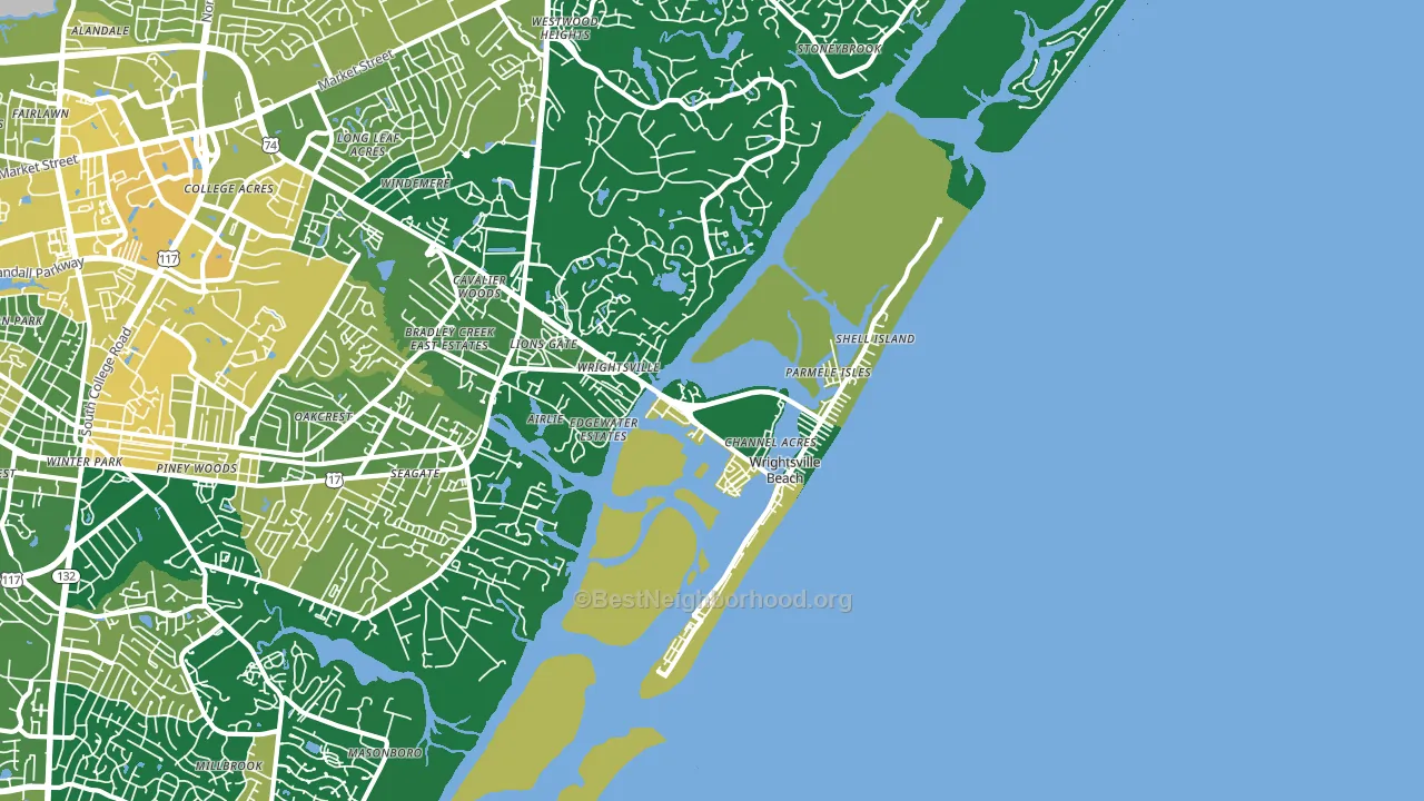 Wrightsville Beach, NC block-group voter-turnout map