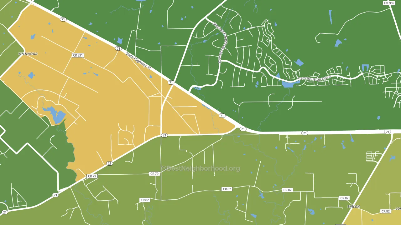 Wyldwood, TX block-group voter-turnout map