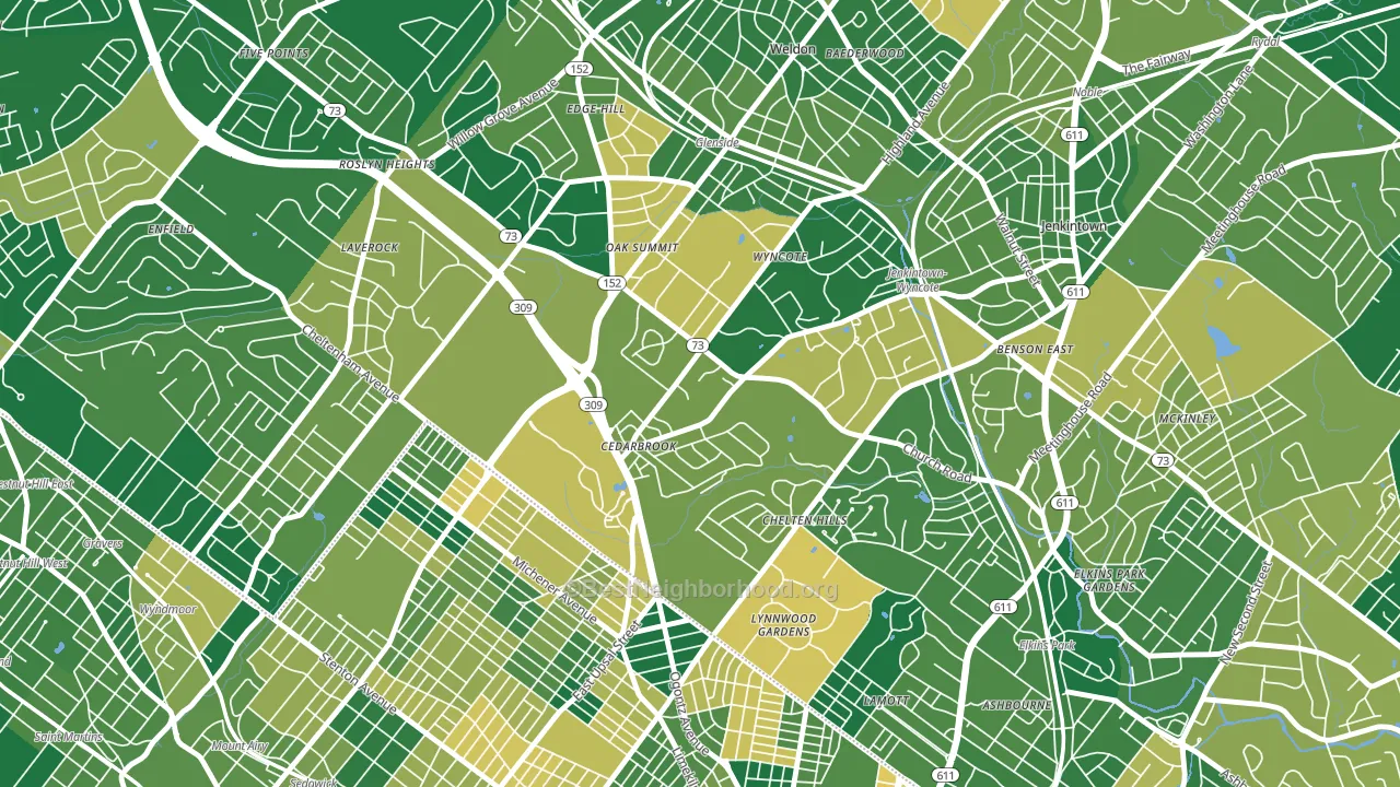 Wyncote, PA block-group voter-turnout map
