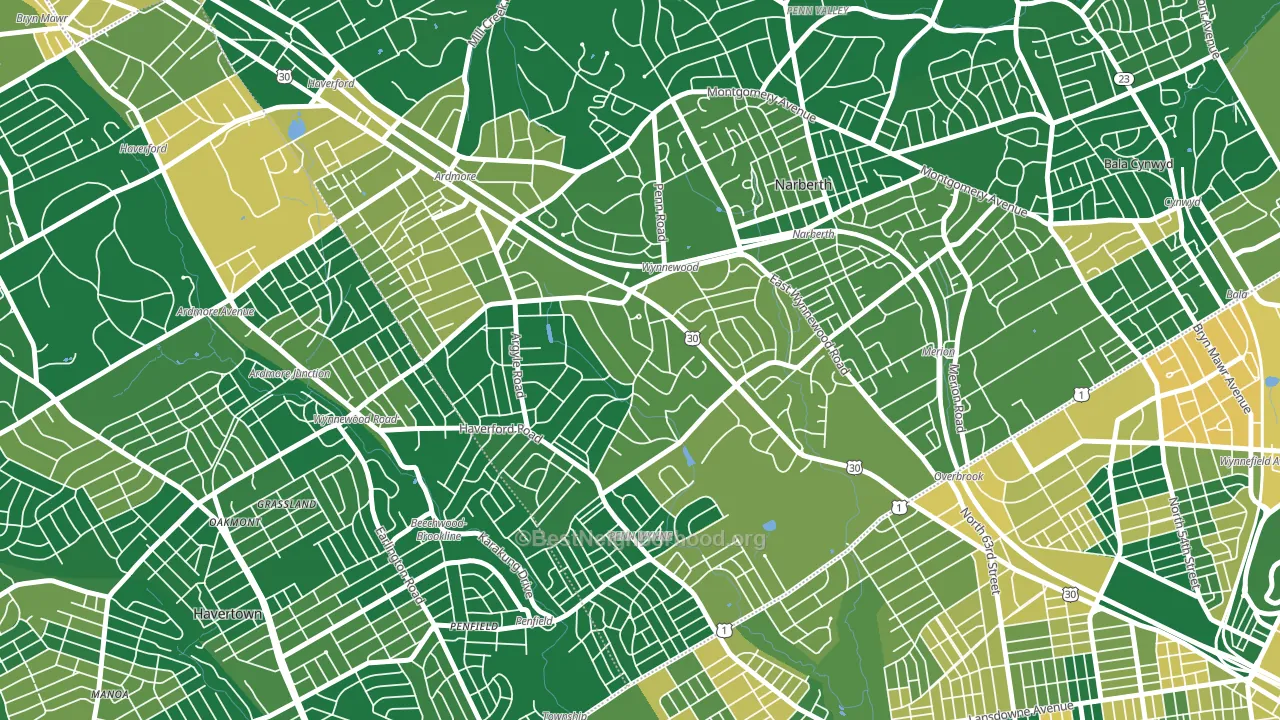 Wynnewood, PA block-group voter-turnout map