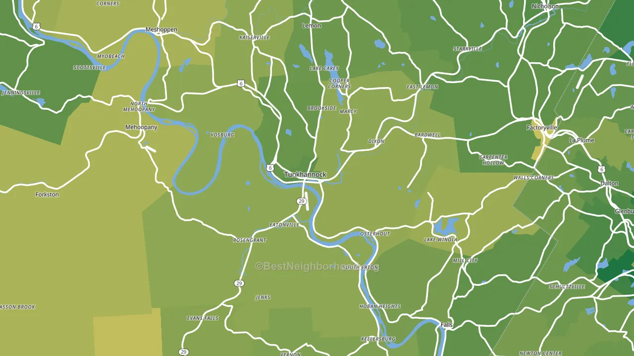 Wyoming County, PA block-group voter-turnout map