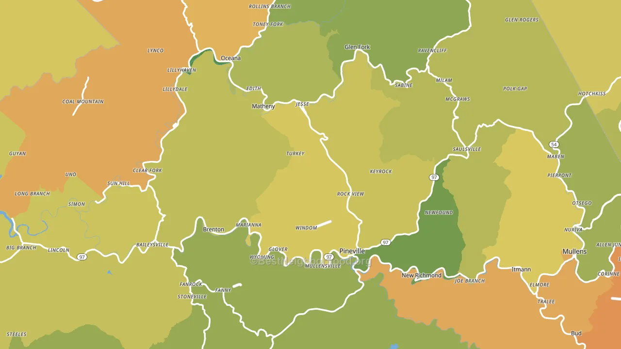 Wyoming County, WV block-group voter-turnout map