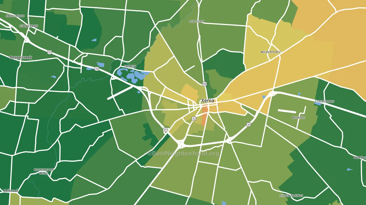 Xenia, OH block-group voter-turnout map