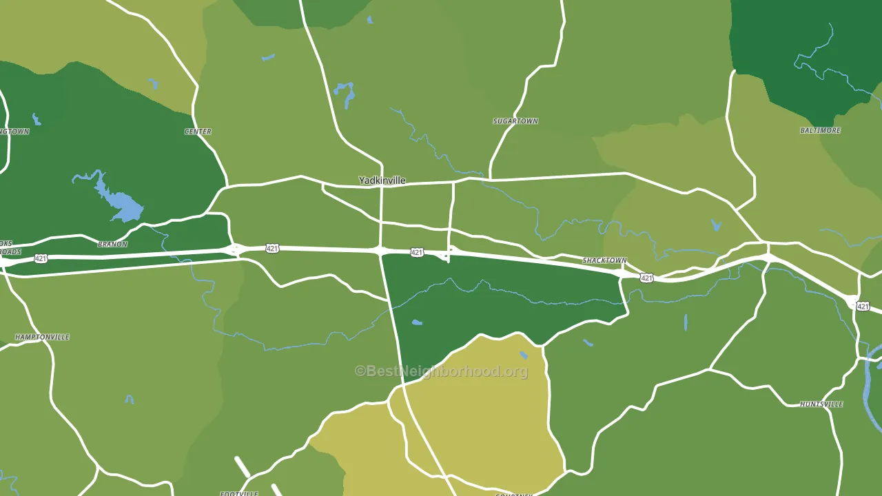 Yadkinville, NC block-group voter-turnout map