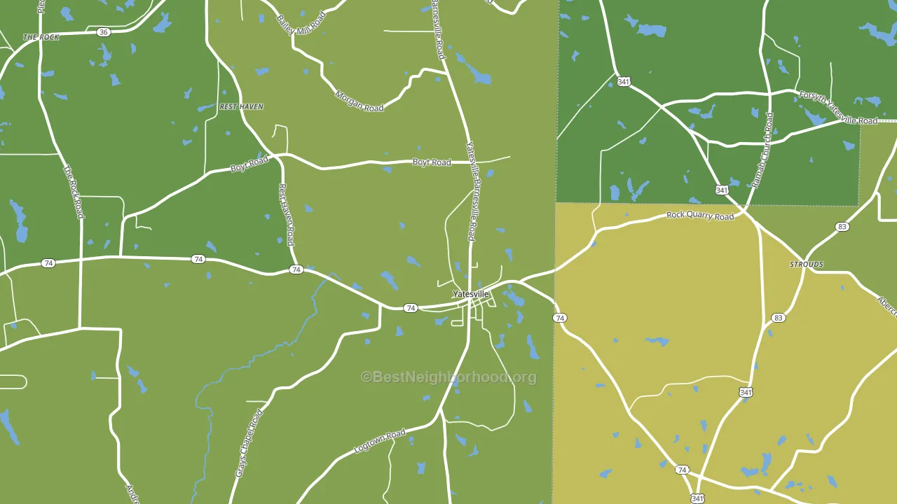 Yatesville, GA block-group voter-turnout map