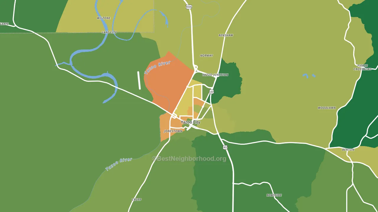 Yazoo City, MS block-group voter-turnout map