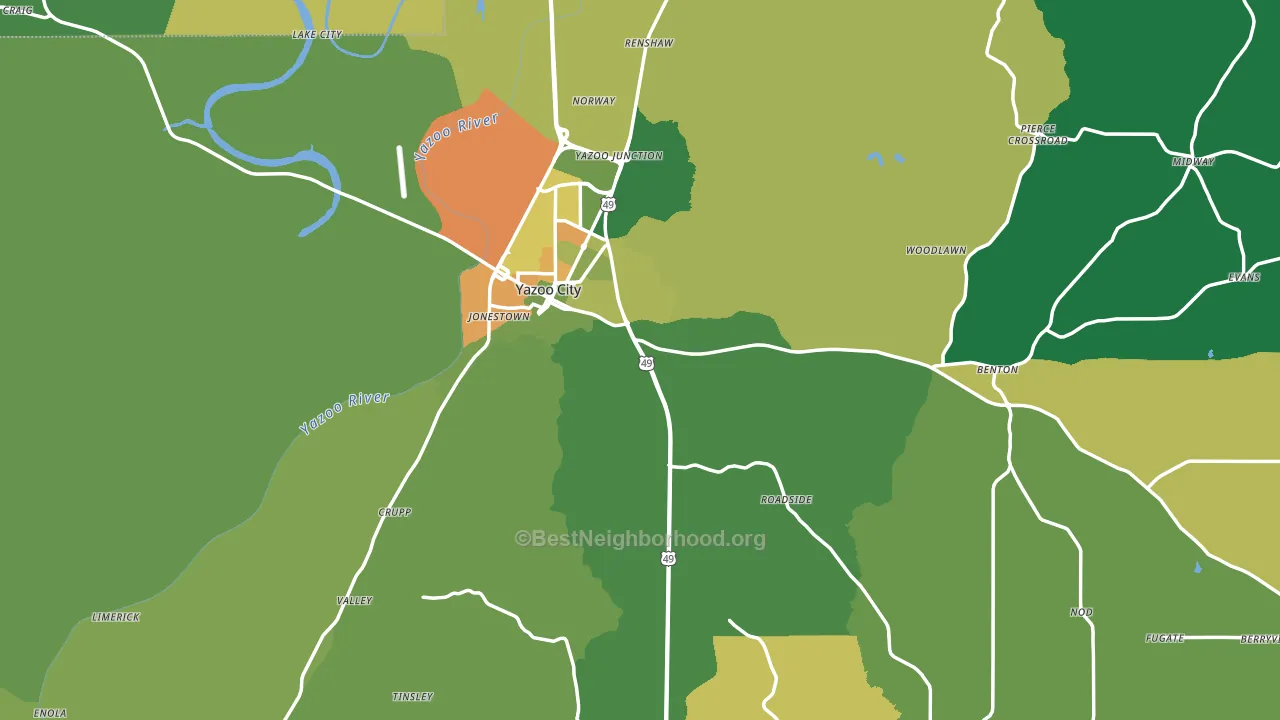 Yazoo County, MS block-group voter-turnout map