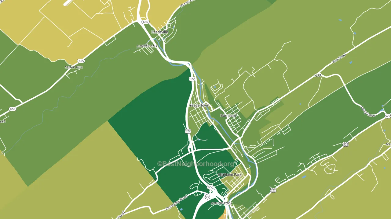 Yeagertown, PA block-group voter-turnout map