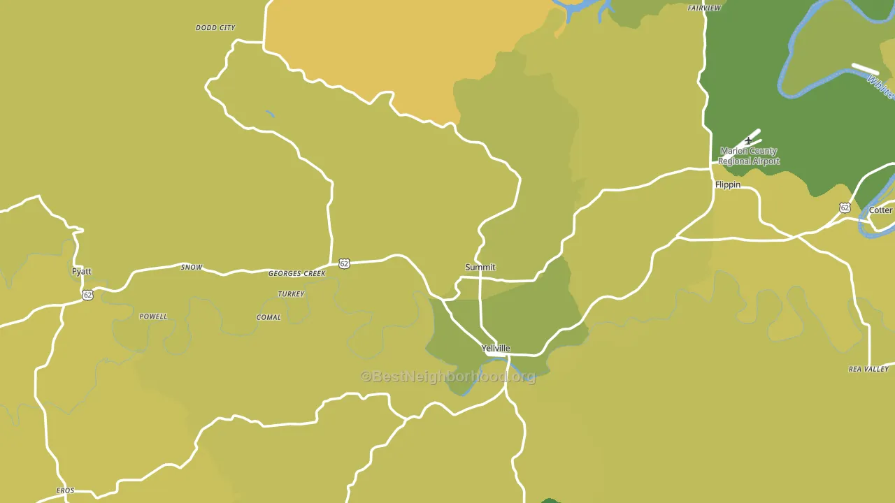 Yellville, AR block-group voter-turnout map
