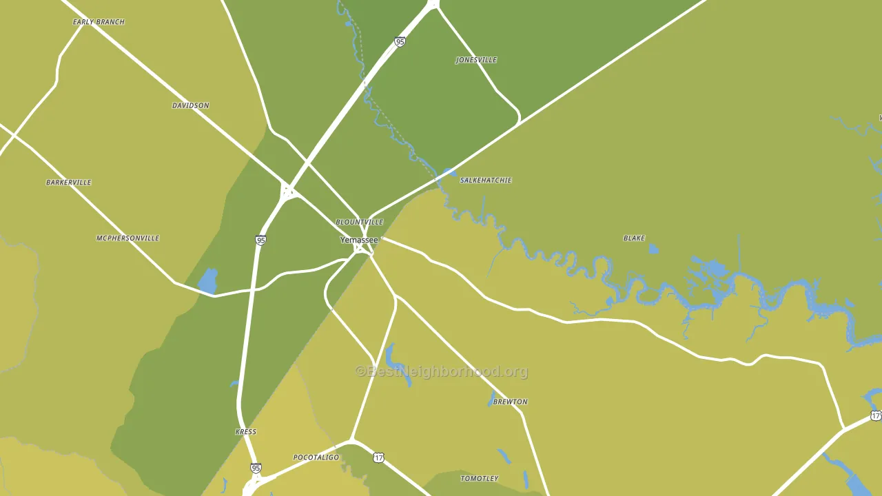 Yemassee, SC block-group voter-turnout map
