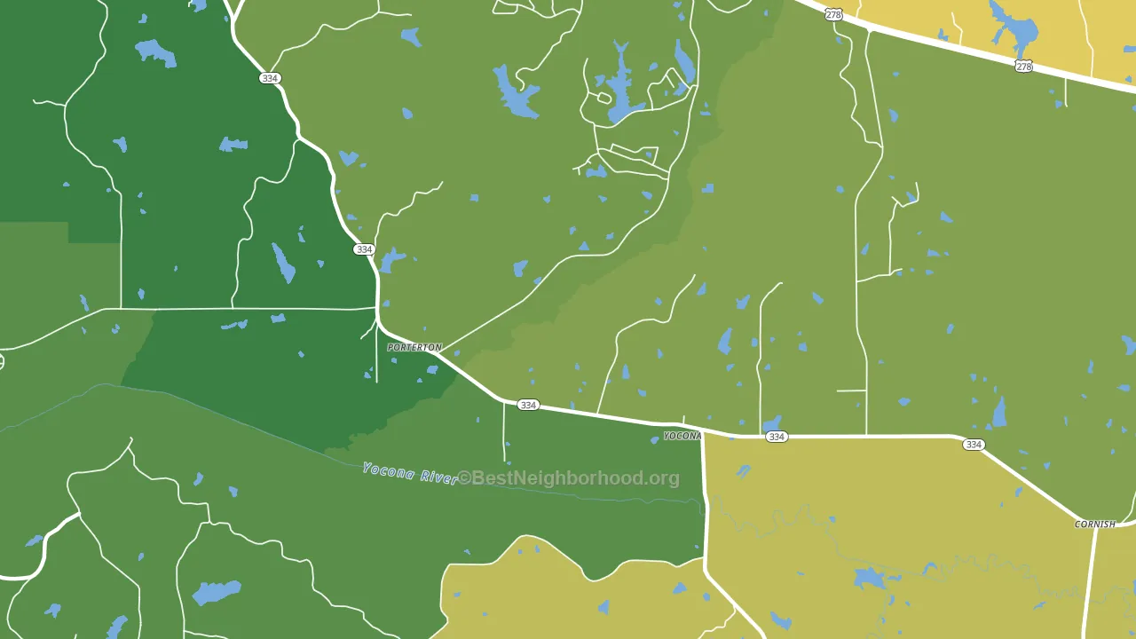 Yocona, MS block-group voter-turnout map