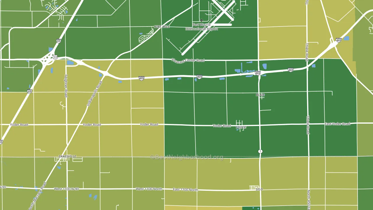 Yoder, IN block-group voter-turnout map