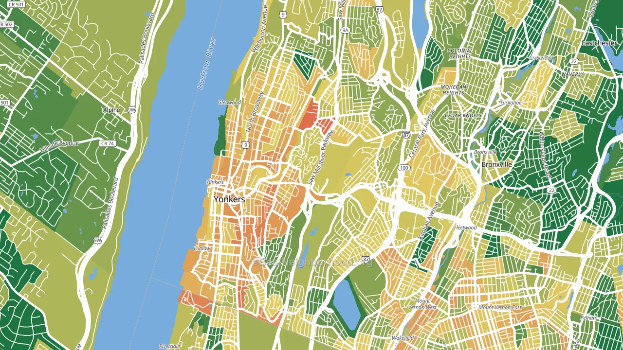 Yonkers, NY block-group voter-turnout map
