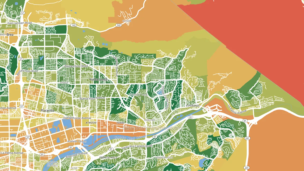 Yorba Linda, CA block-group voter-turnout map