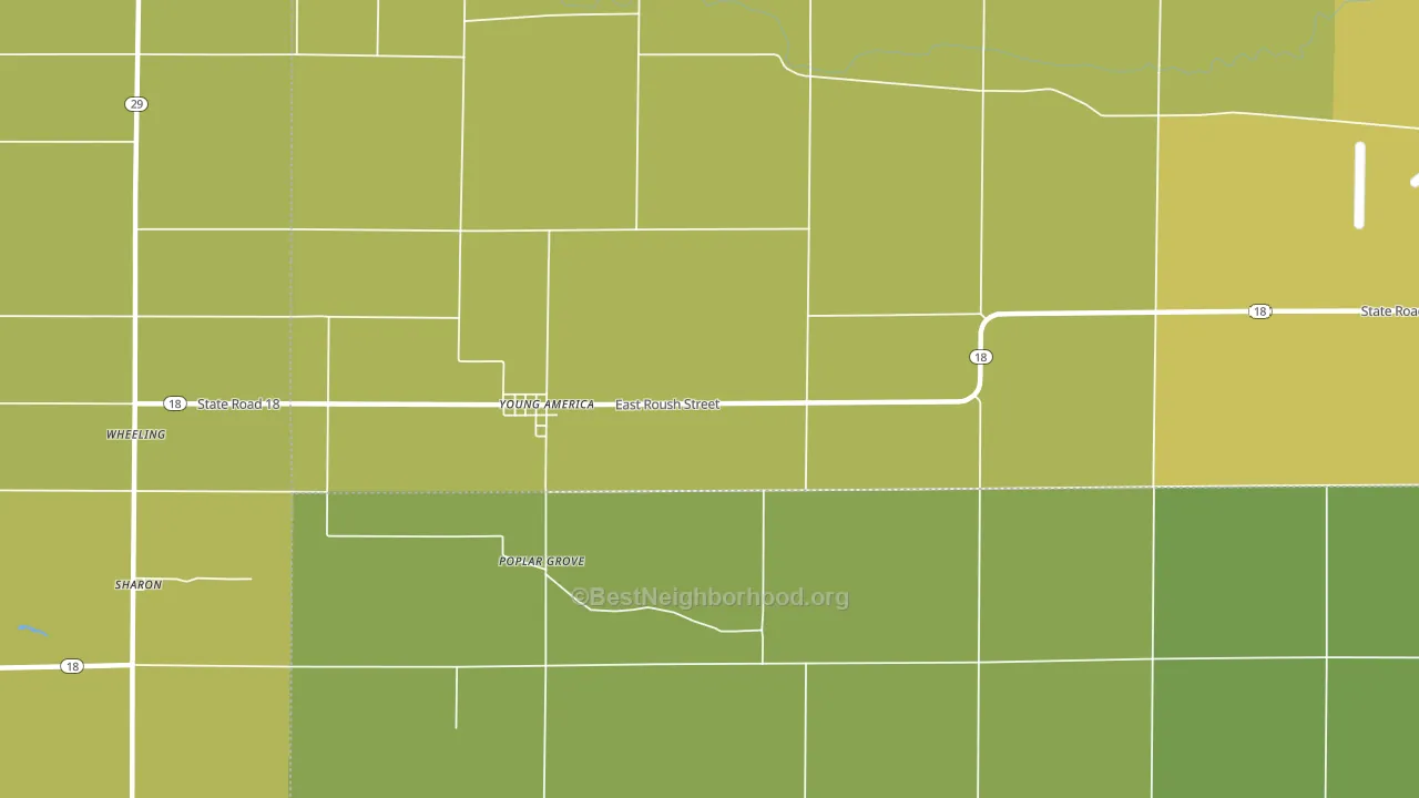 Young America, IN block-group voter-turnout map