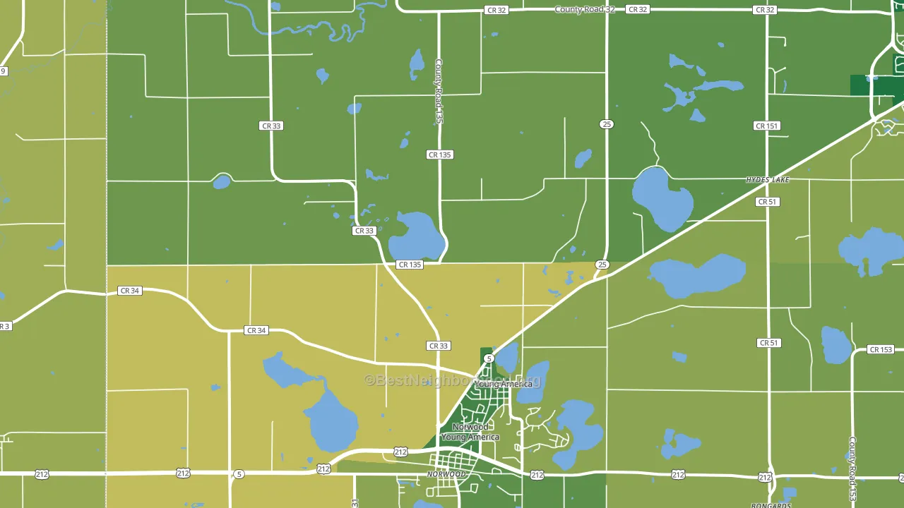Young America, MN block-group voter-turnout map