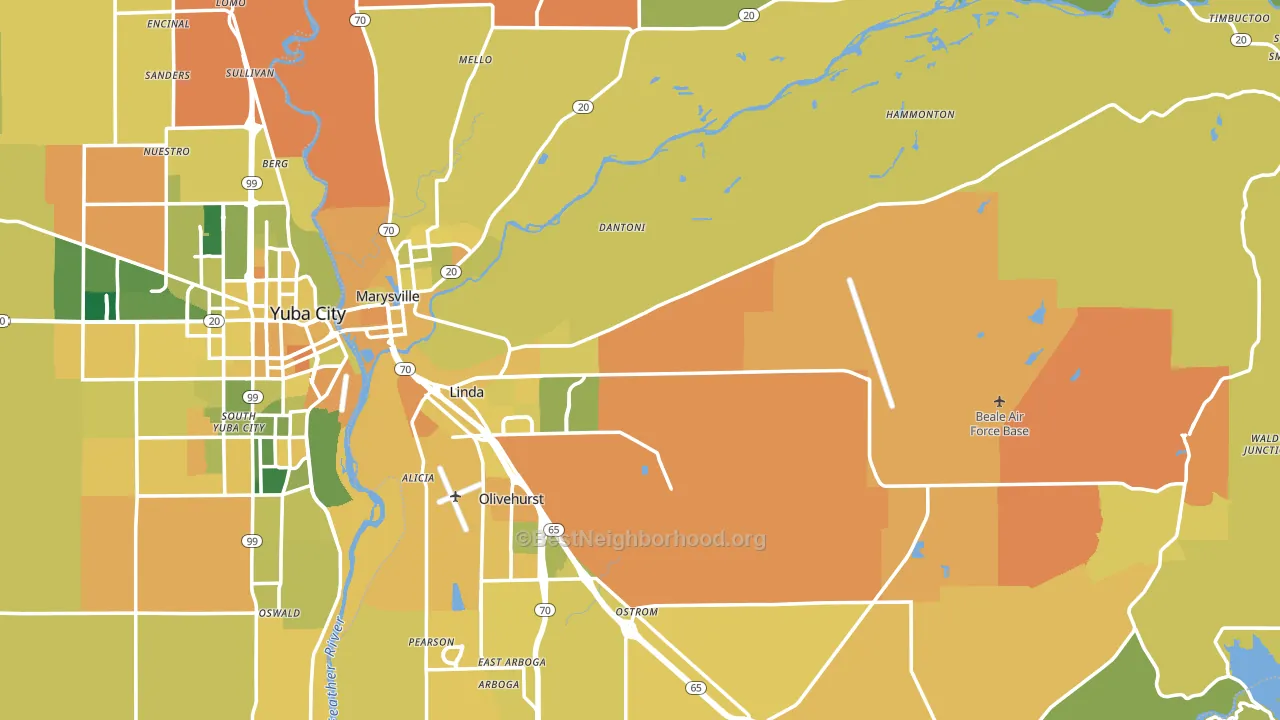 Yuba County, CA block-group voter-turnout map