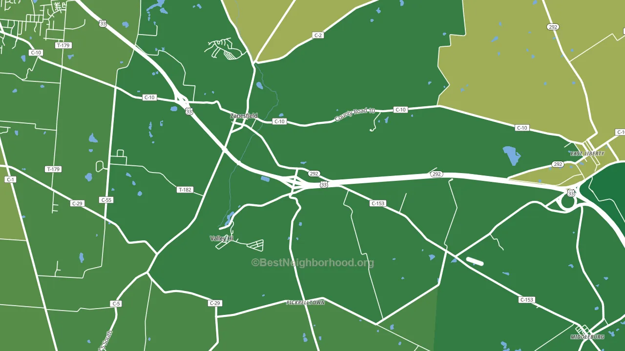 Zanesfield, OH block-group voter-turnout map