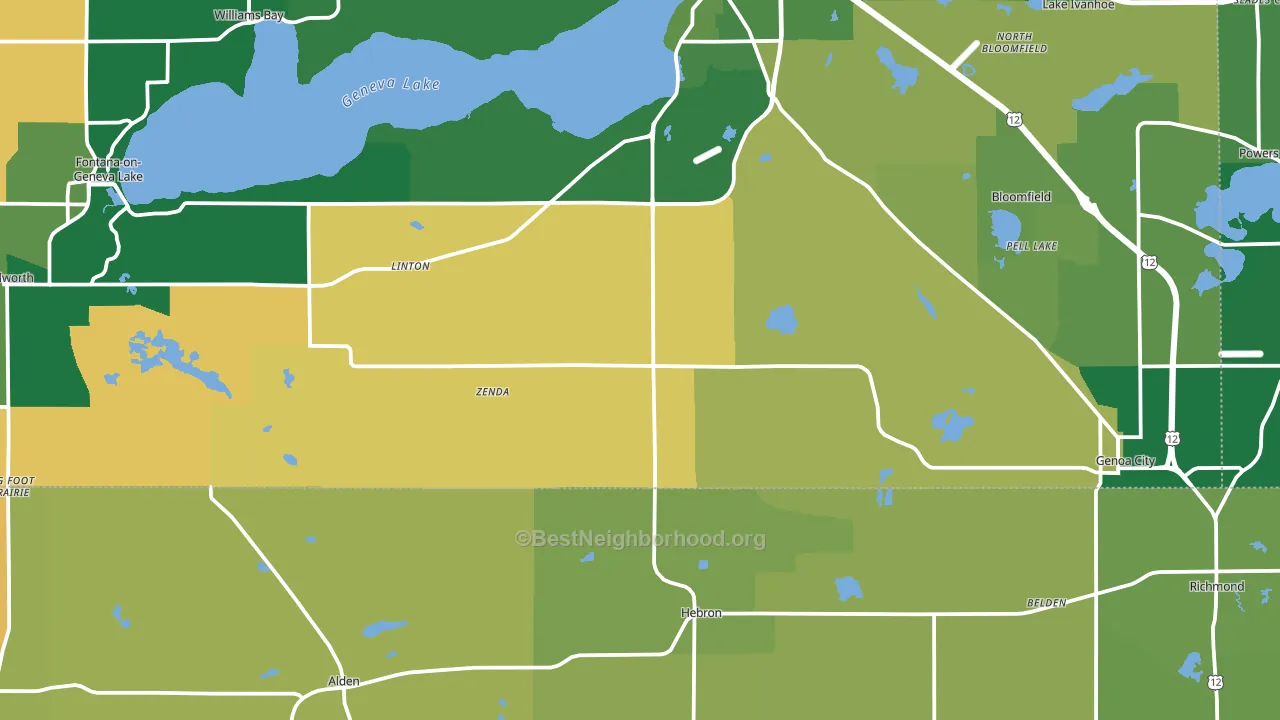 Zenda, WI block-group voter-turnout map