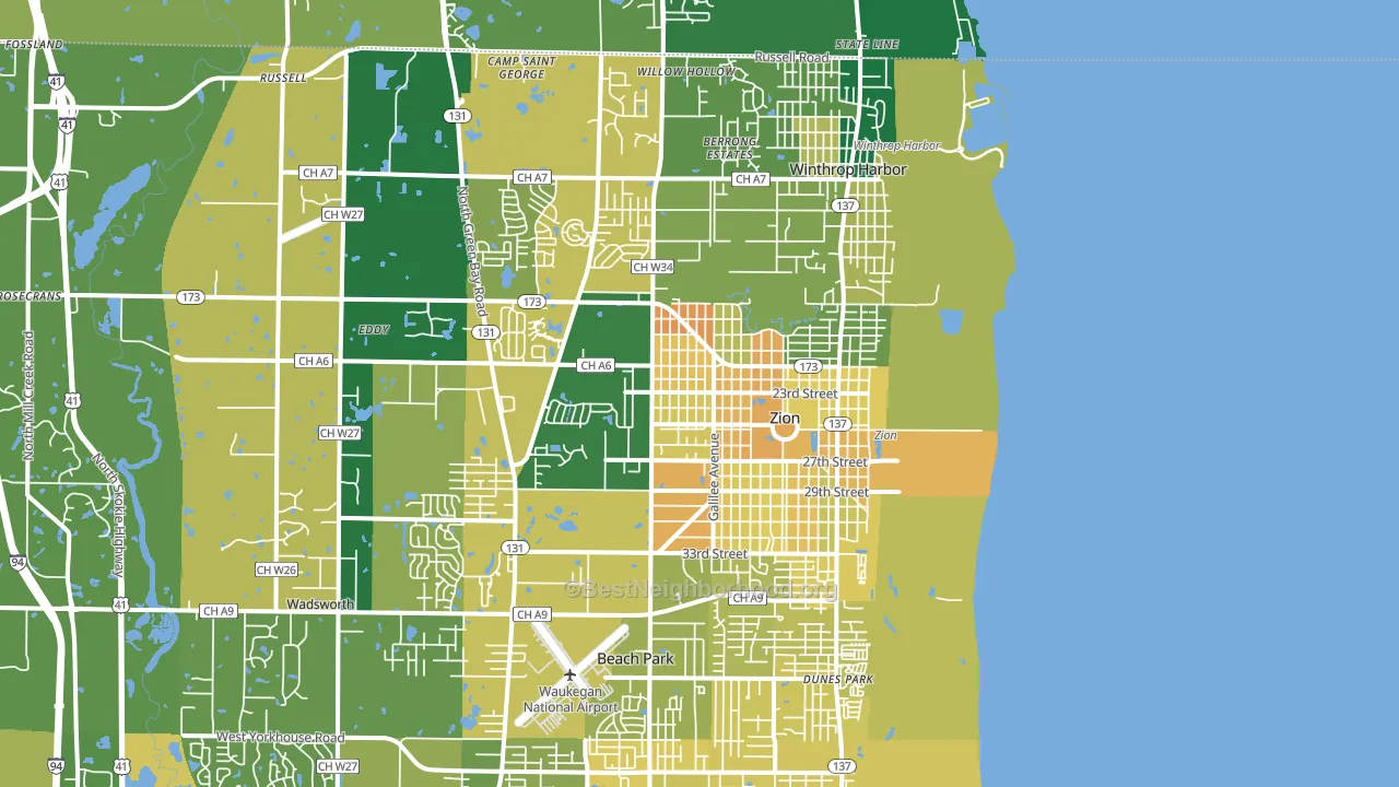 Zion, IL block-group voter-turnout map