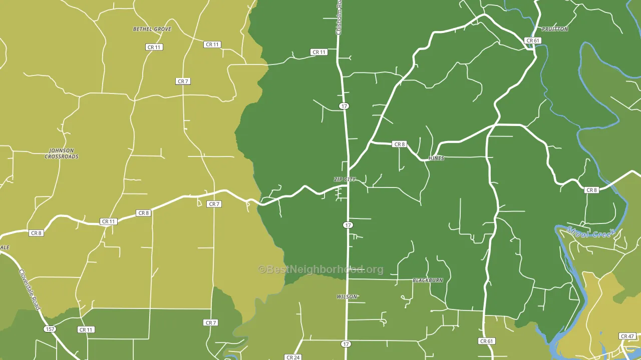 Zip City, AL block-group voter-turnout map