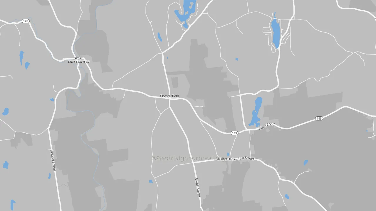 Walk Grade map of 01012, MA, walkable areas in green and car-dependent areas in red