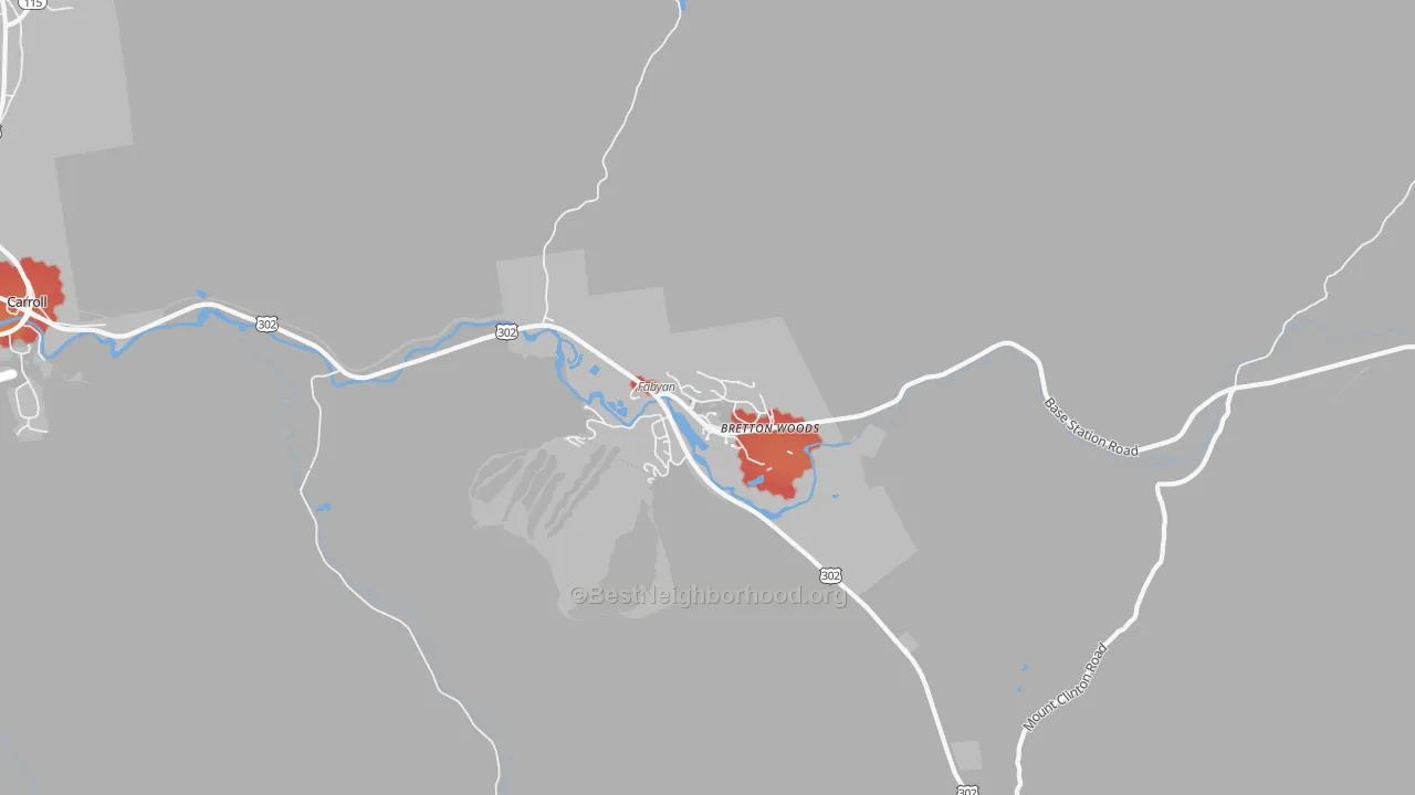 Walk Grade map of 03575, NH, walkable areas in green and car-dependent areas in red