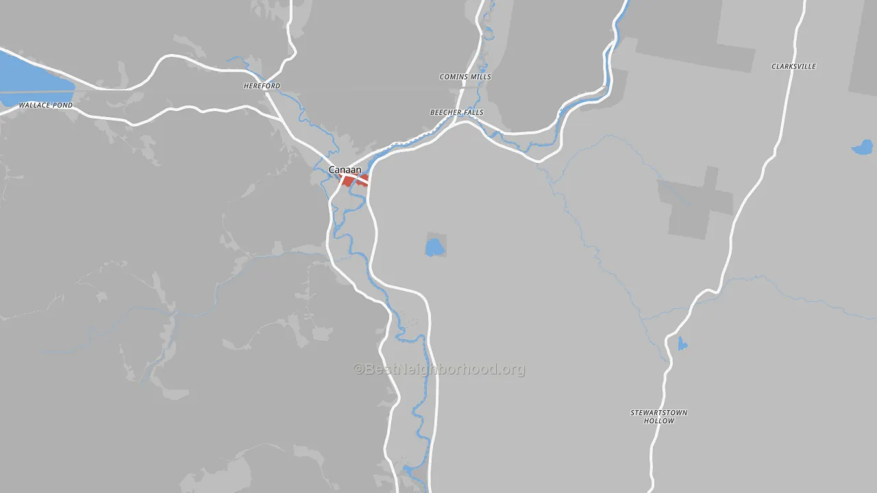 Walk Grade map of 03597, NH, walkable areas in green and car-dependent areas in red