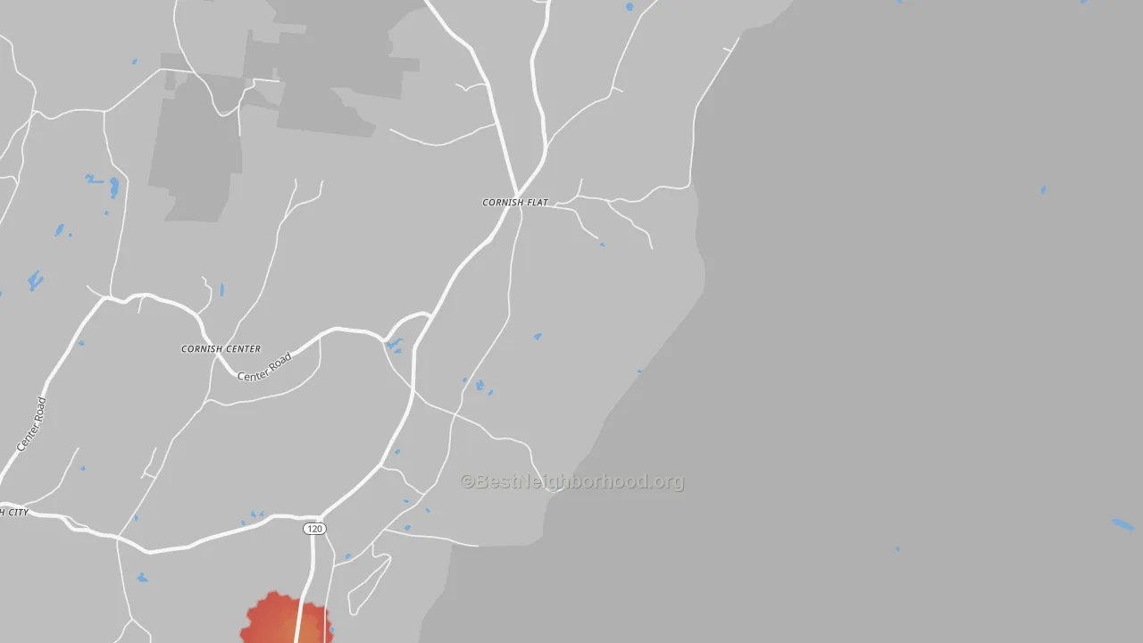 Walk Grade map of 03746, NH, walkable areas in green and car-dependent areas in red