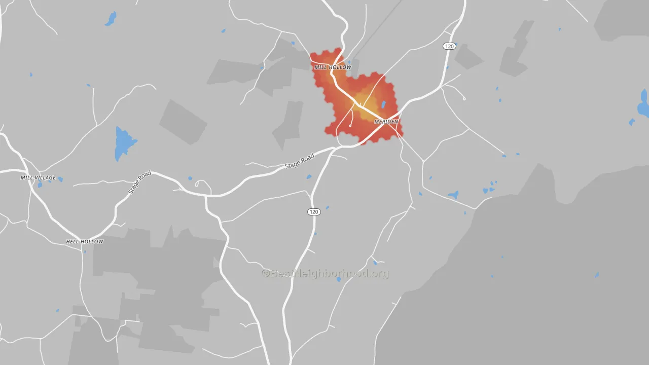 Walk Grade map of 03770, NH, walkable areas in green and car-dependent areas in red
