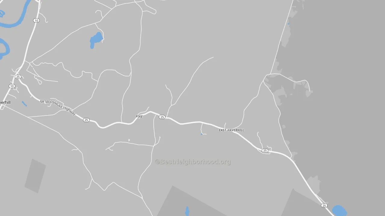 Walk Grade map of 03780, NH, walkable areas in green and car-dependent areas in red