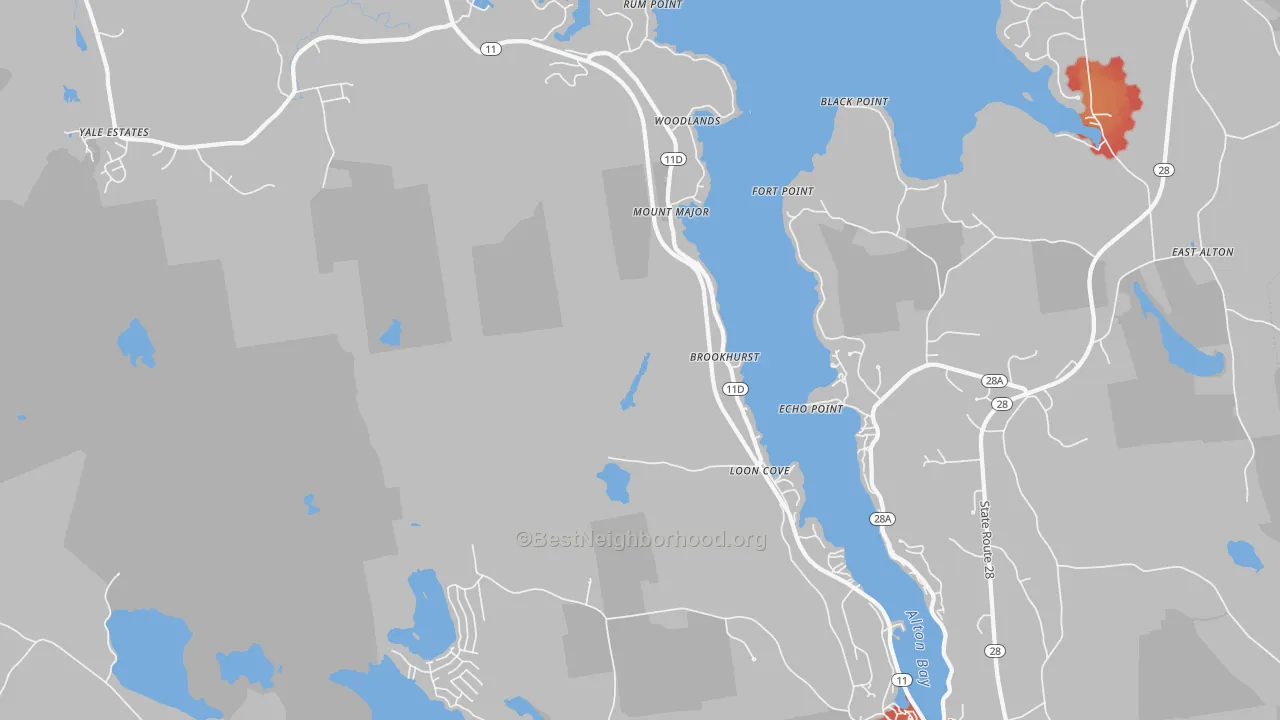 Walk Grade map of 03810, NH, walkable areas in green and car-dependent areas in red