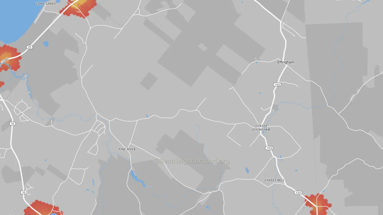 Walk Grade map of 03882, NH, walkable areas in green and car-dependent areas in red