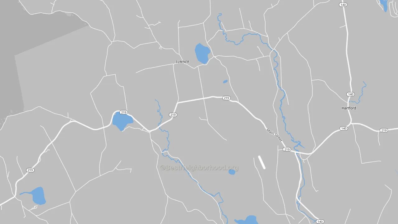 Walk Grade map of 04292, ME, walkable areas in green and car-dependent areas in red