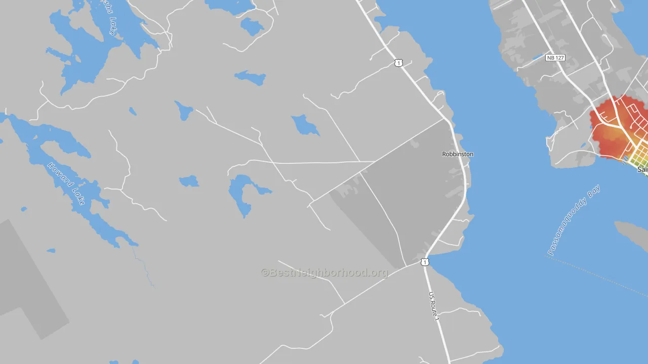 Walk Grade map of 04671, ME, walkable areas in green and car-dependent areas in red