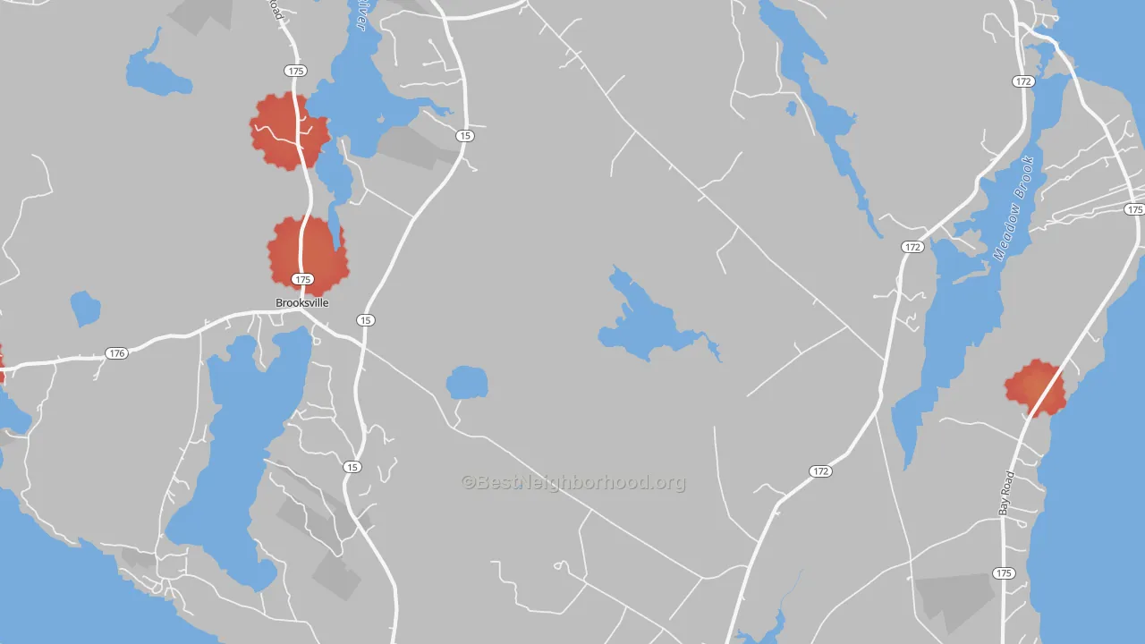 Walk Grade map of 04676, ME, walkable areas in green and car-dependent areas in red