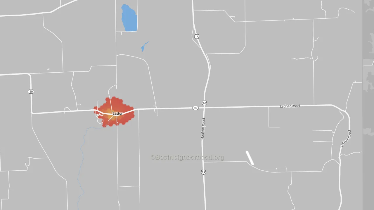 Walk Grade map of 04740, ME, walkable areas in green and car-dependent areas in red