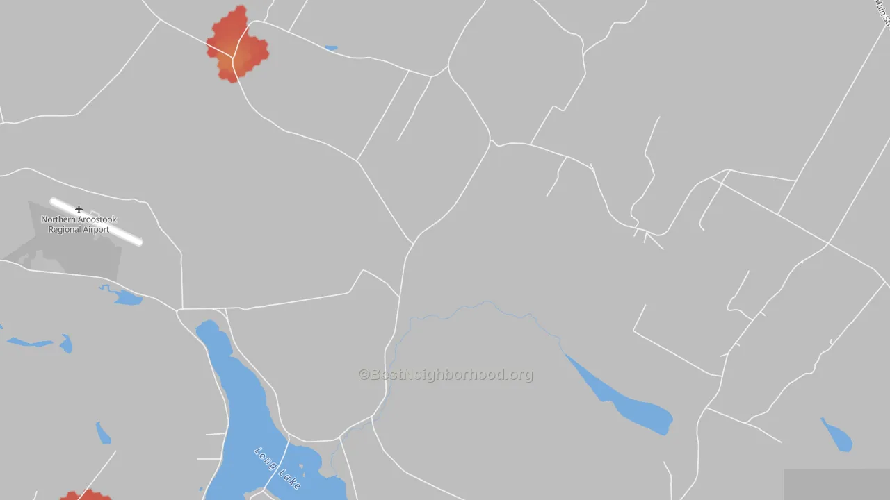 Walk Grade map of 04773, ME, walkable areas in green and car-dependent areas in red