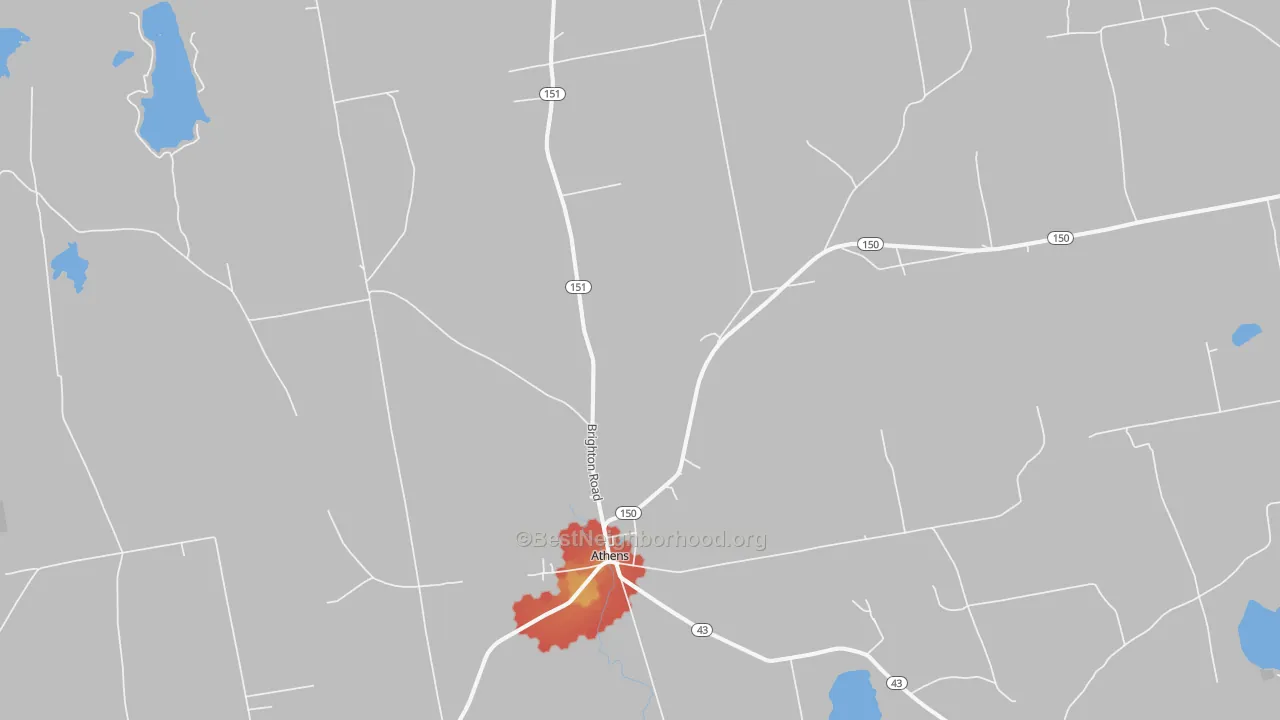Walk Grade map of 04912, ME, walkable areas in green and car-dependent areas in red