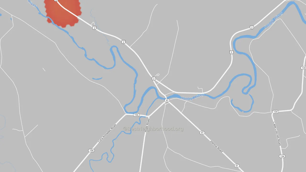 Walk Grade map of 04940, ME, walkable areas in green and car-dependent areas in red