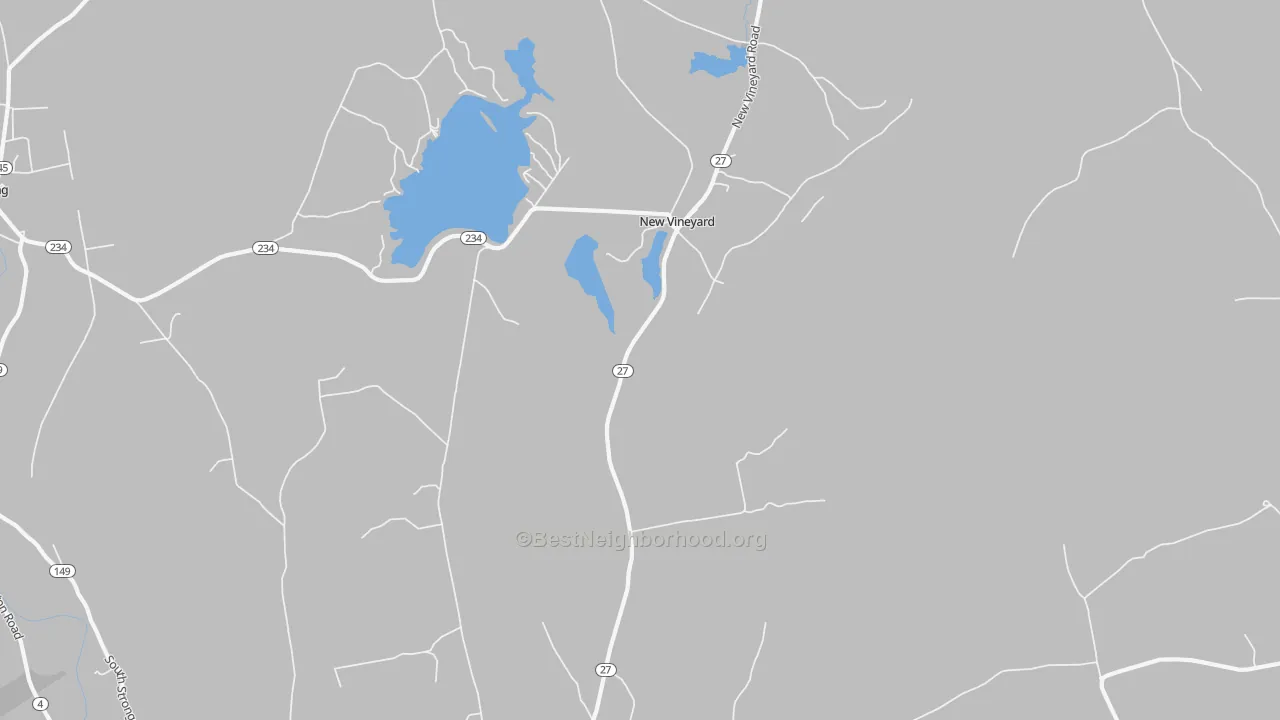 Walk Grade map of 04956, ME, walkable areas in green and car-dependent areas in red