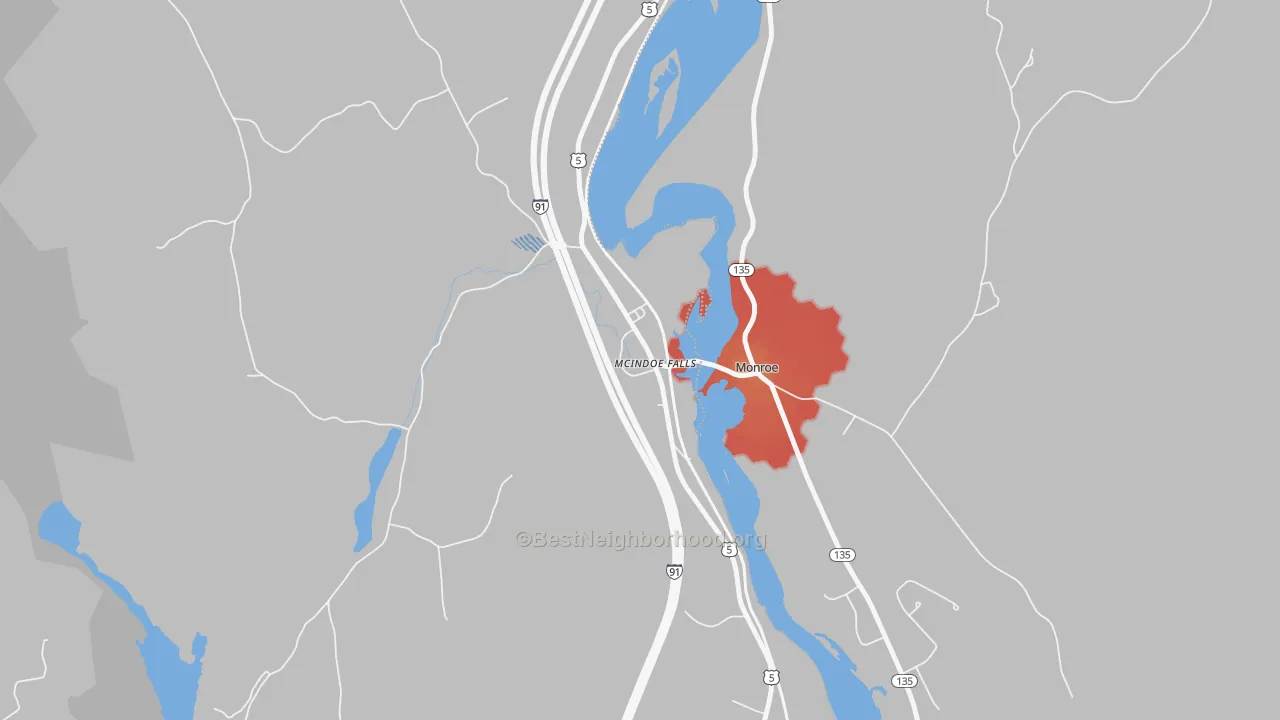 Walk Grade map of 05050, VT, walkable areas in green and car-dependent areas in red