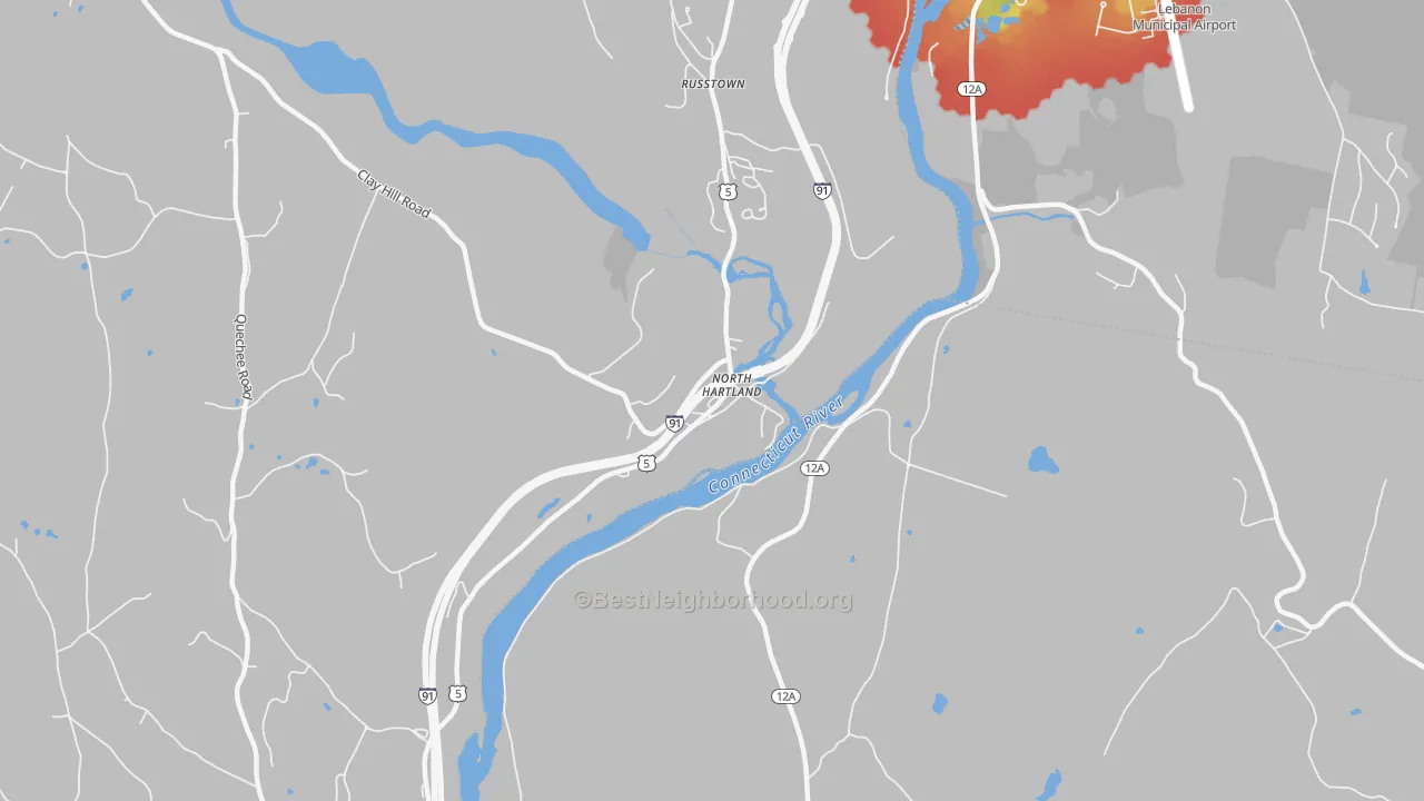 Walk Grade map of 05052, VT, walkable areas in green and car-dependent areas in red
