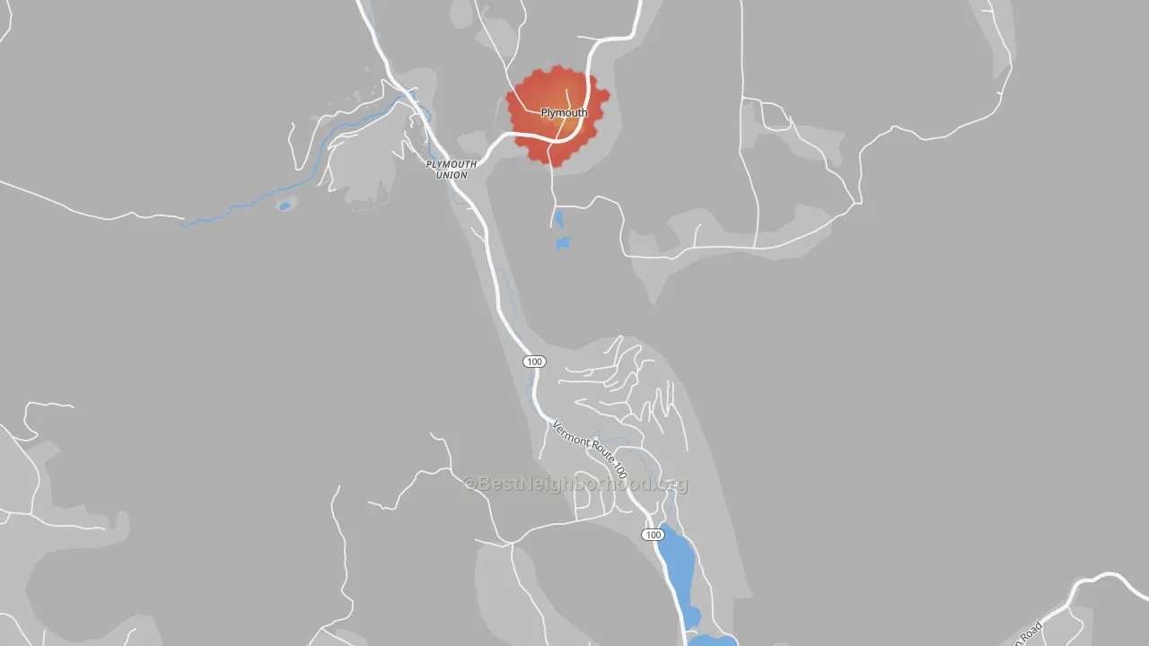 Walk Grade map of 05056, VT, walkable areas in green and car-dependent areas in red