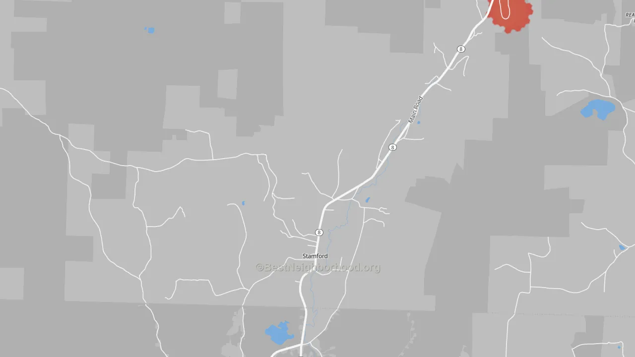 Walk Grade map of 05352, VT, walkable areas in green and car-dependent areas in red