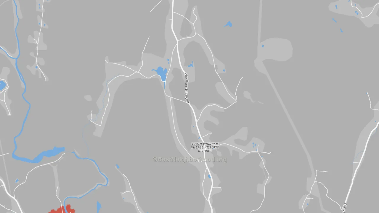 Walk Grade map of 05359, VT, walkable areas in green and car-dependent areas in red