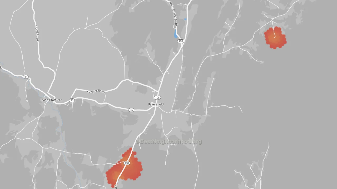 Walk Grade map of 05441, VT, walkable areas in green and car-dependent areas in red
